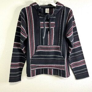 DELMEX Baja Hoodie Mens Size‎ M Black Red Pocket Authentic Poncho Made in Mexico